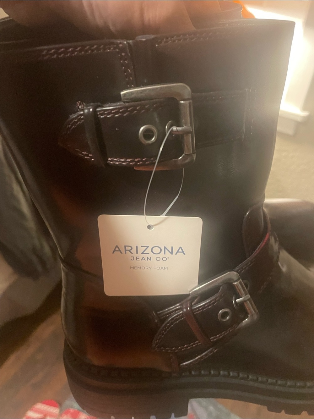 Women’s Glossy Brown Chelsea Boots with Buckle - Picture 4 of 6